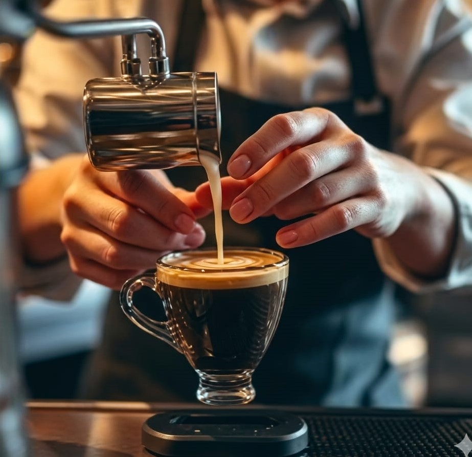 Barista pouring coffee